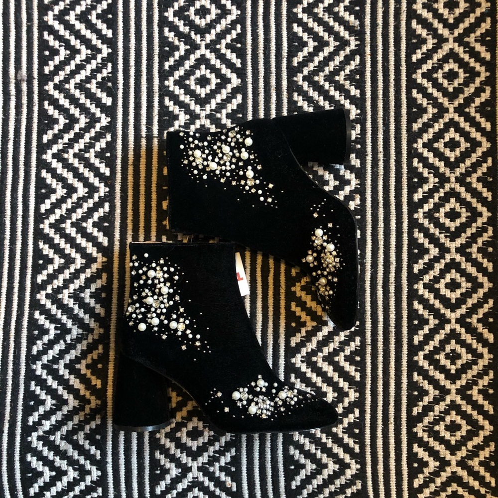 Zara Black Velvet embellished boots, Size 5